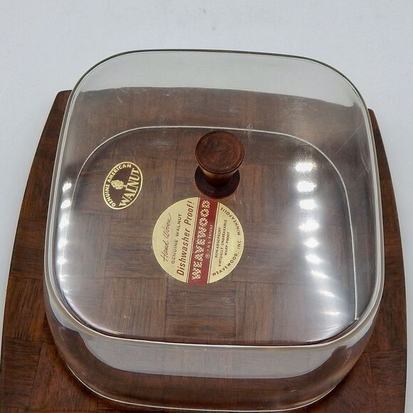 Weavewood Covered Cheese Tray With Clear Lid Handwoven Walnut MCM - Picture 11 of 11